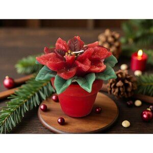 New Christmas Red Poinserria Flower W/ Glitter CANDLE Room Decor